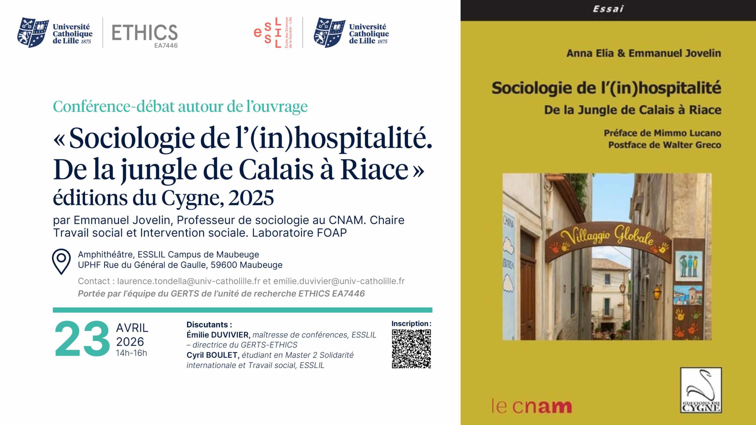 Conférence-débat autour du livre « Sociologie de l'(in)hospitalité. De la jungle de Calais à Riace »